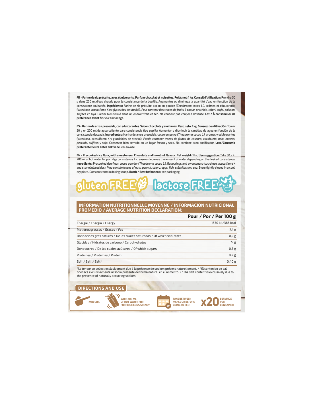 CREMA DE ARROZ NUTCHOC 1KG IO.GENIX
