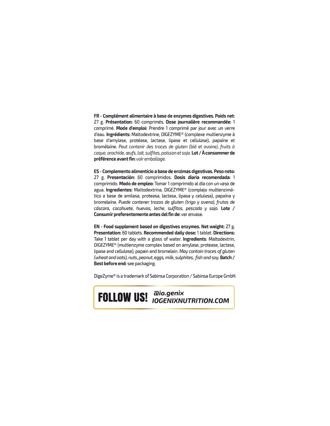 DIGESTIVE ENZYMES IO.GENIX 60 CAPSULAS