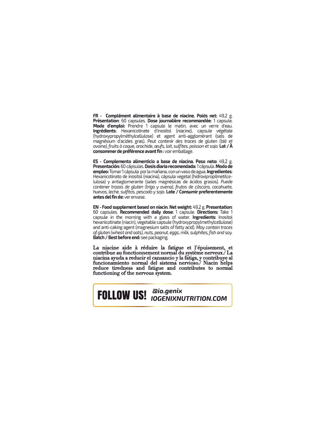 NIACIN 500 IO.GENIX 90 CAPSULAS