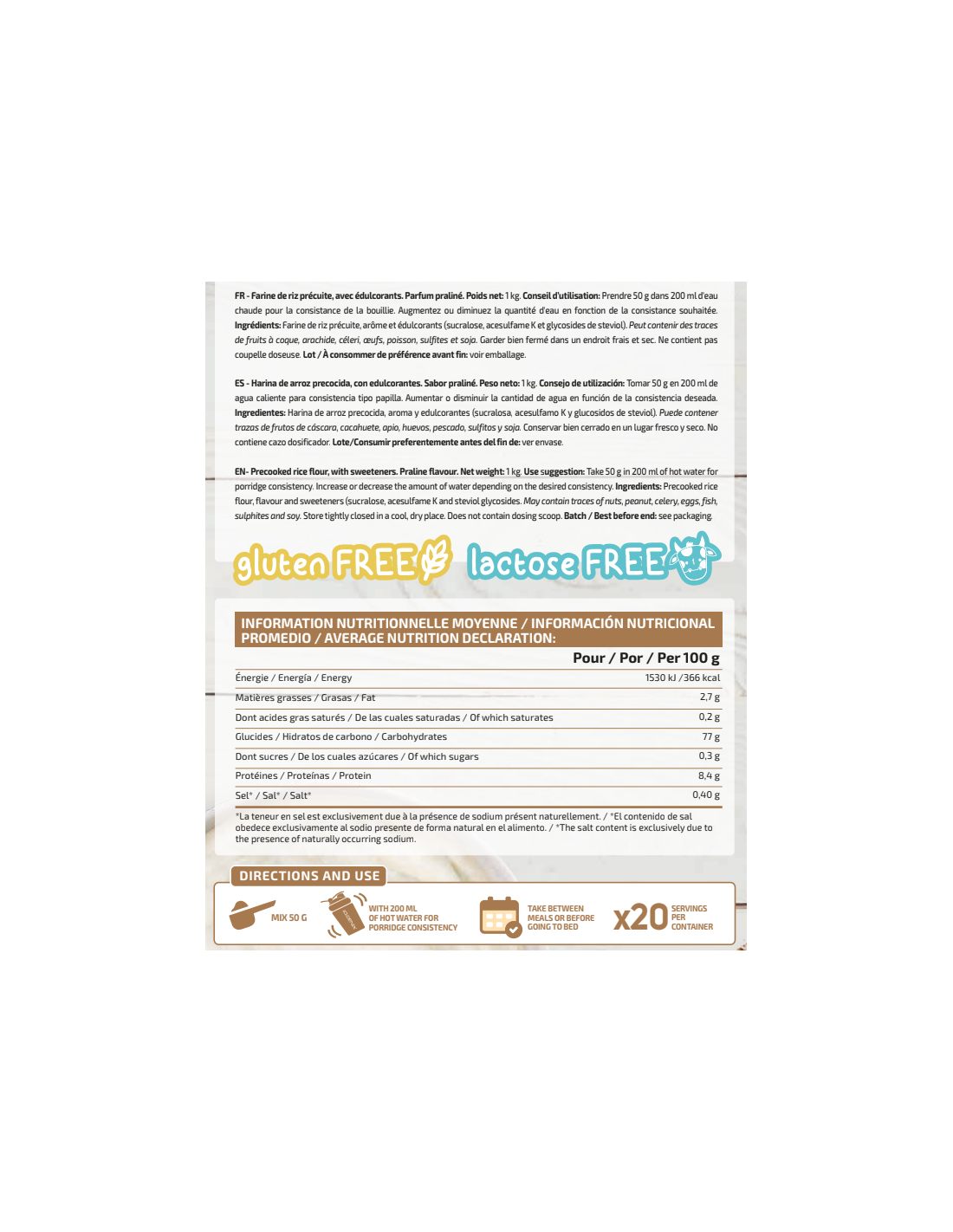 CREMA DE ARROZ PRALINÉ 1KG IO.GENIX
