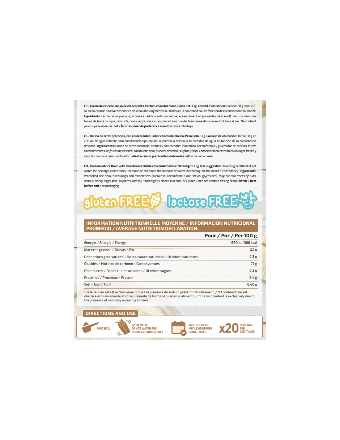 CREMA DE ARROZ CHOCOLATE BLANCO 1KG IO.GENIX