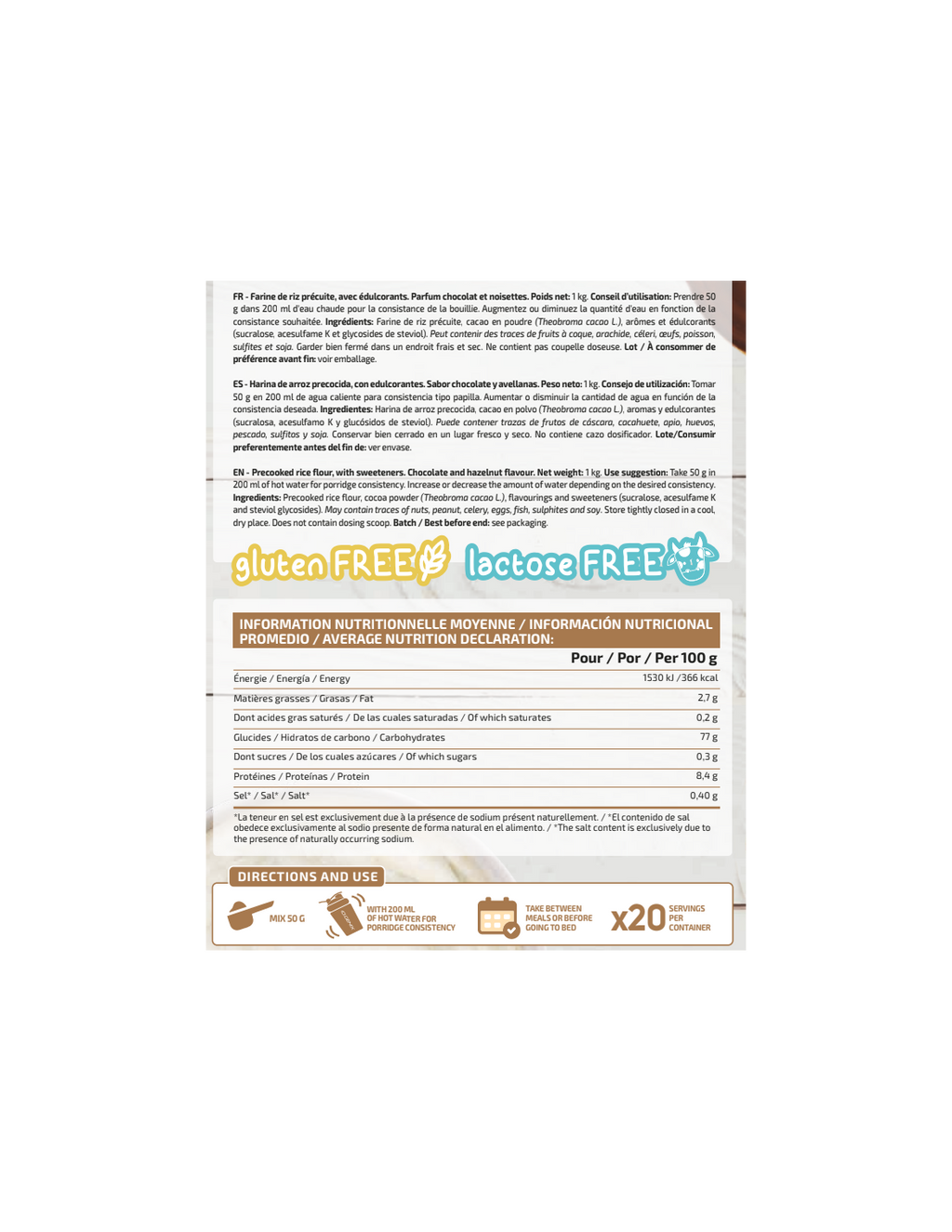 CREMA DE ARROZ NUTCHOC 1KG IO.GENIX