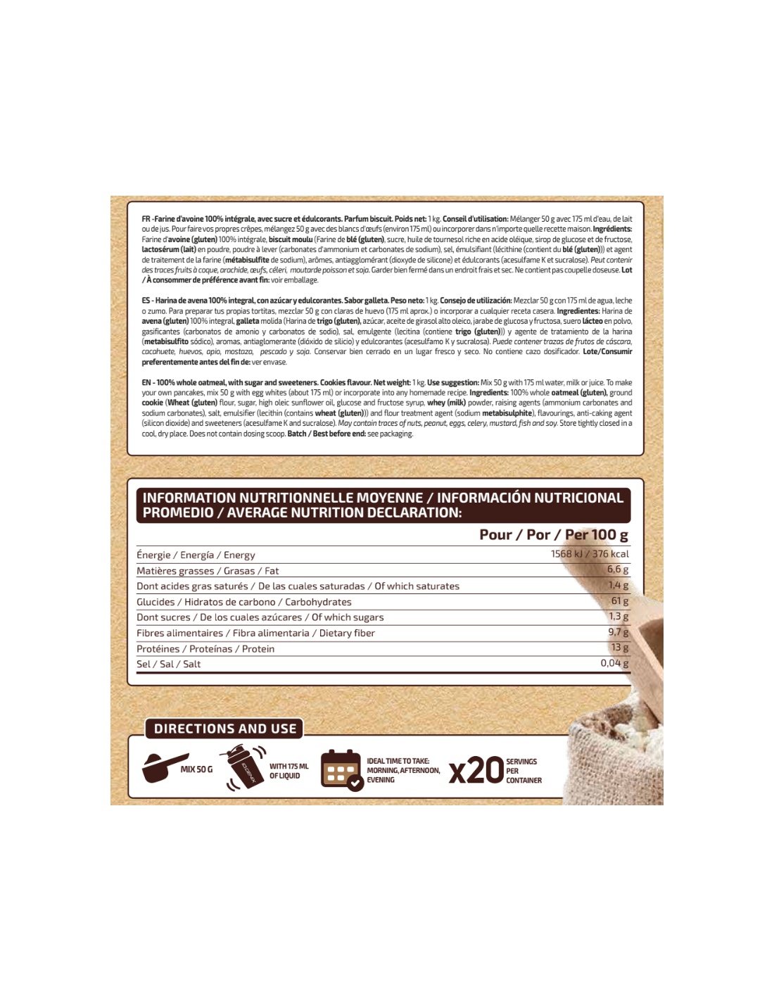 HARINA DE AVENA MARIE COOKIES 1KG IO.GENIX