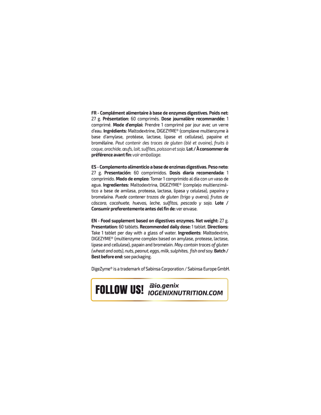 DIGESTIVE ENZYMES IO.GENIX 60 CAPSULAS